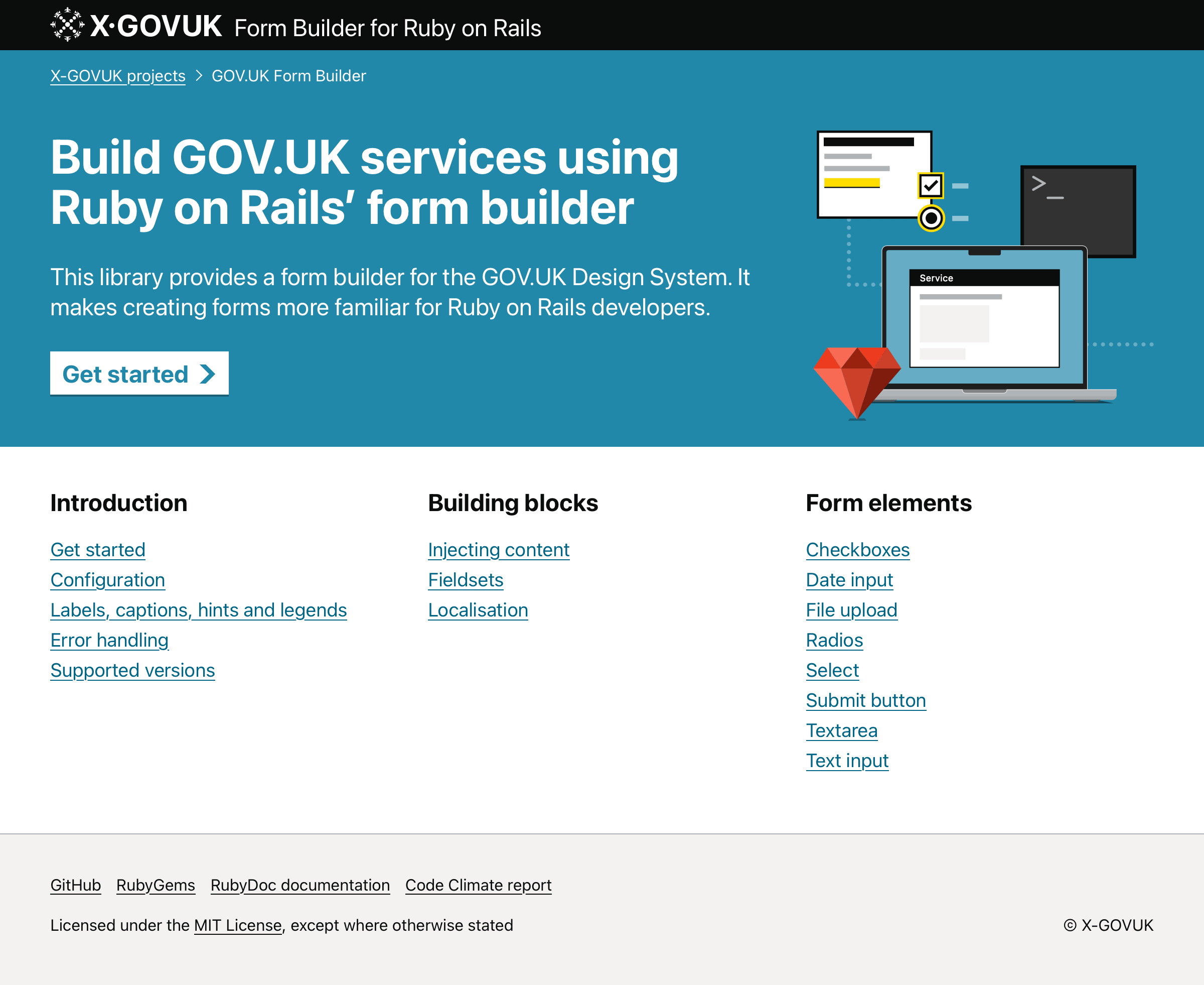A screenshot of the GOV.UK form builder documentation site